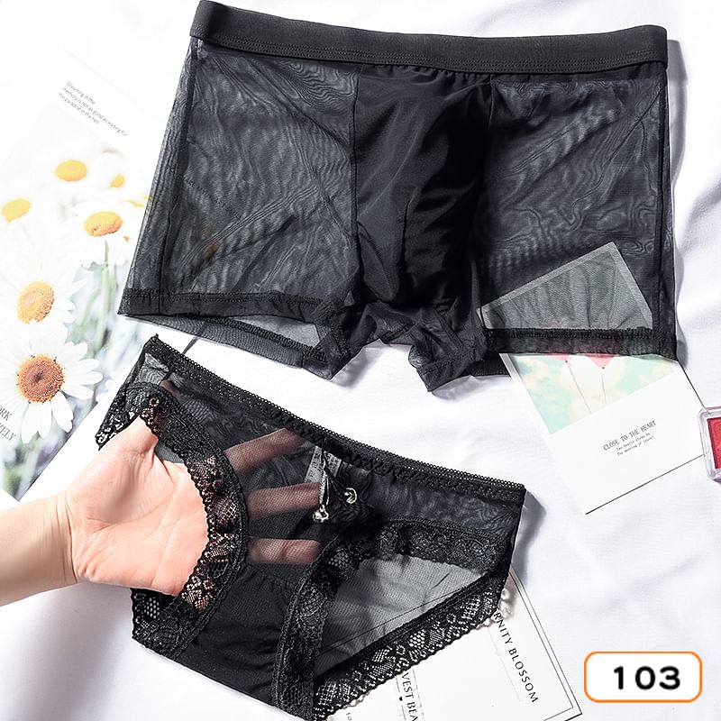 Pancherry - Matching set voor koppels: mesh boxershort + panty