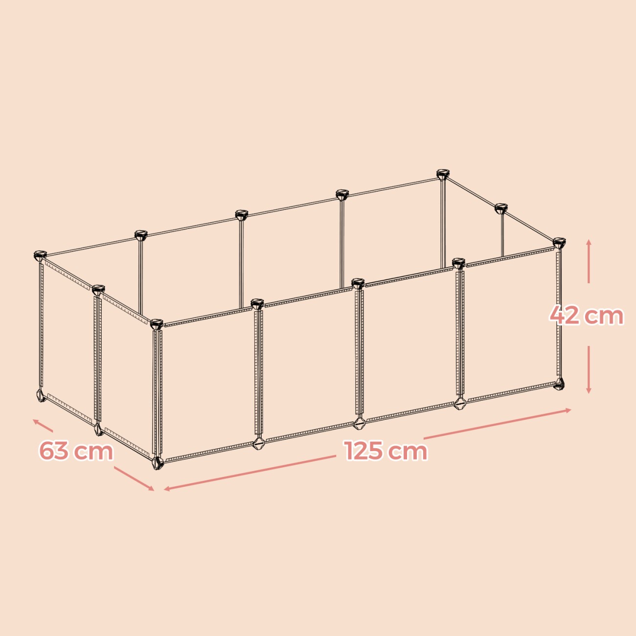 SONGMICS L-XL Freigehege mit Bodenplatten grau 1,25 m, 63 cm, 42 cm