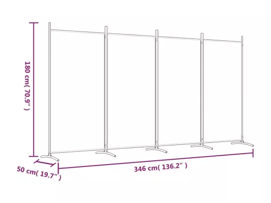 Cloison de séparation 4 panneaux Blanc 346x180 Tissu