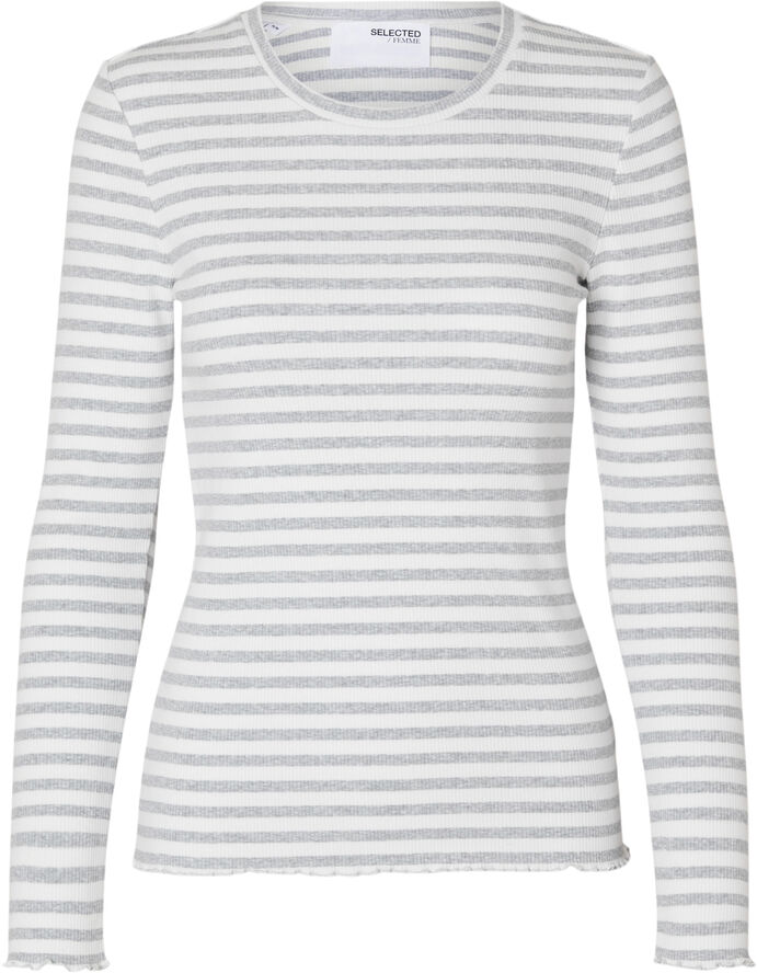 Selected Femme SLFANNA LS CREW NECK TEE STR NOOS Light grey melange/w snow white str