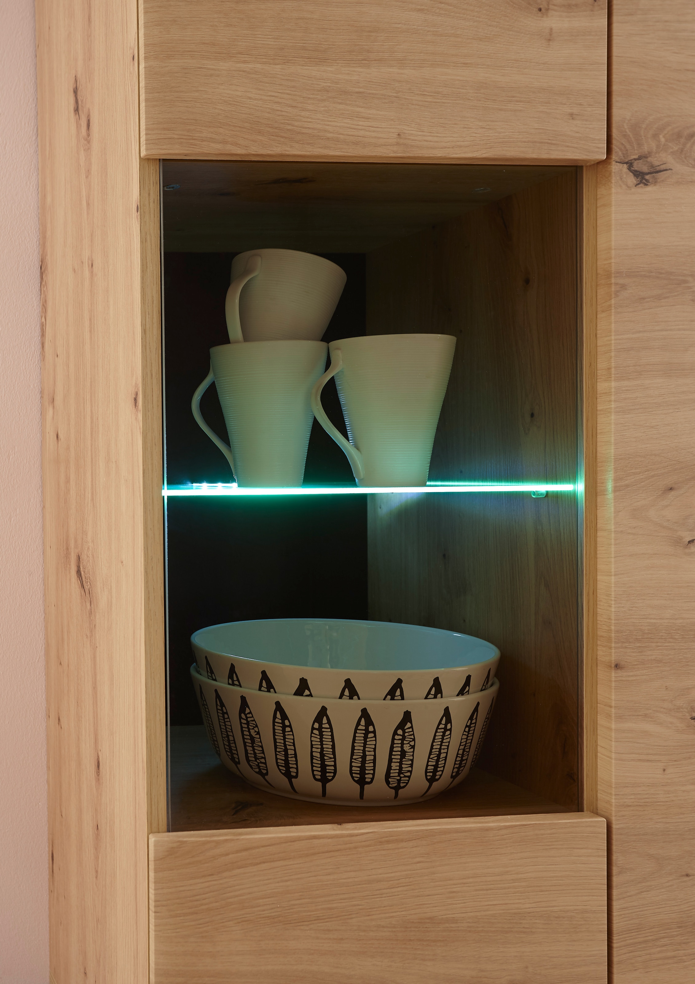 INOSIGN Vitrine »Torge, Hochschrank, Glasvitrine, Standvitrine, Vitrinenschrank« 1 Stk. tlg. in drei verschiedenen Farben verfügbar, Glastür & -boden, 90 cm breit