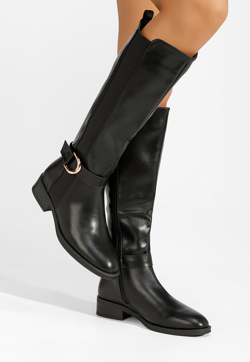 Bottes hautes femme plates noires Hiedi