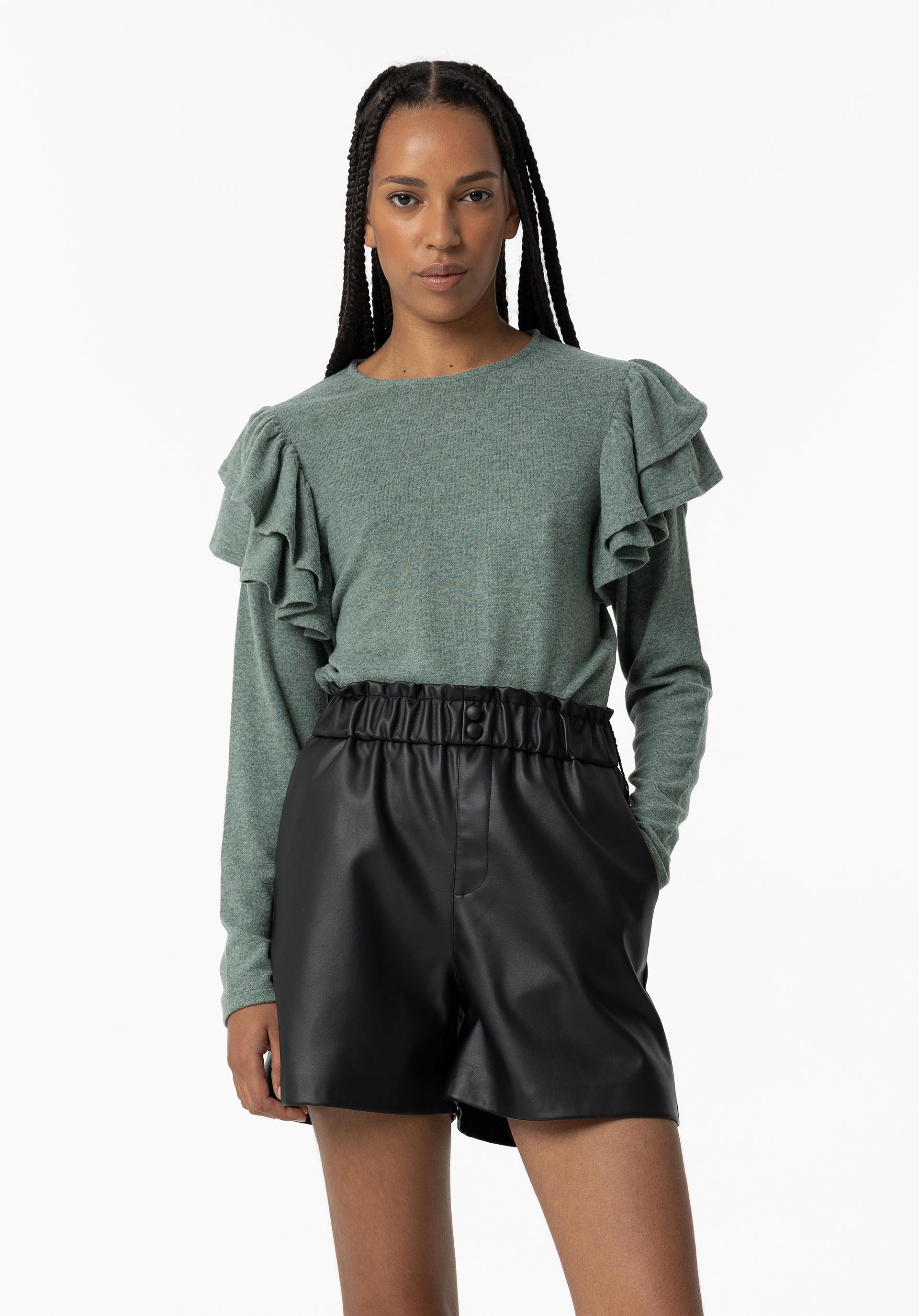 T-shirt Toque Suave com Folhos