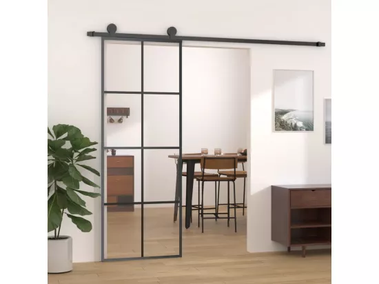 Porte coulissante Noir 76x205 cm Verre ESG et aluminium
