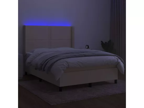 Sommier tapissier avec matelas et LED Crème 140x190 cm Tissu