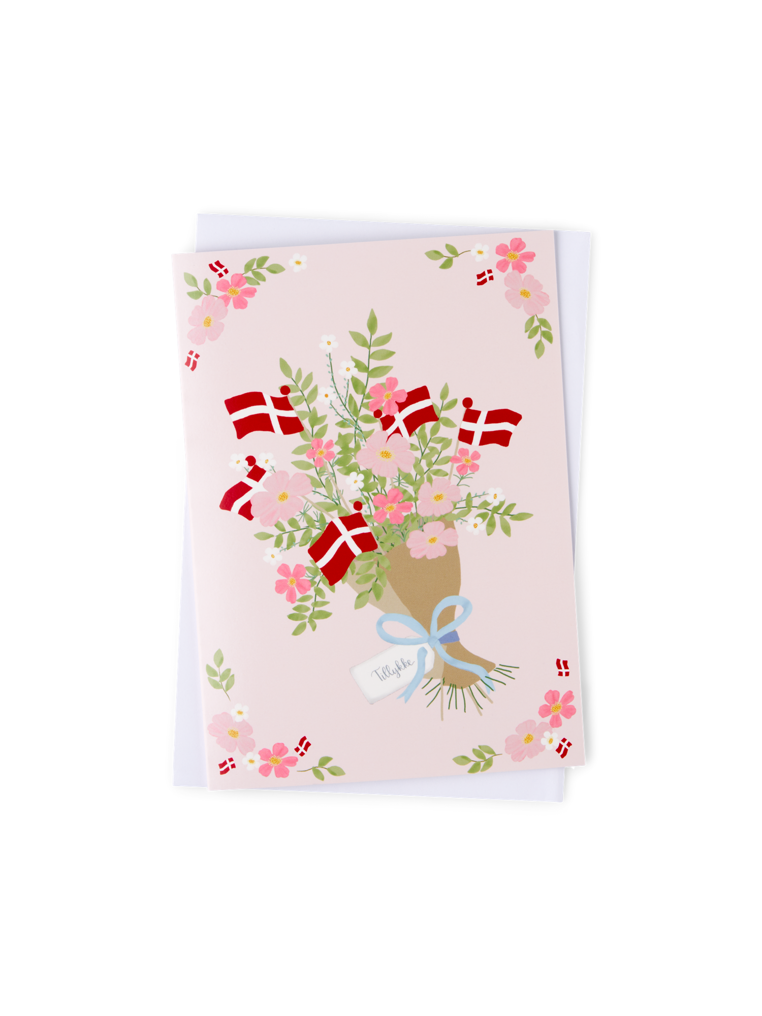 Lykønskningskort med konvolut | Papir. 13,4 x 23 cm. | Rose