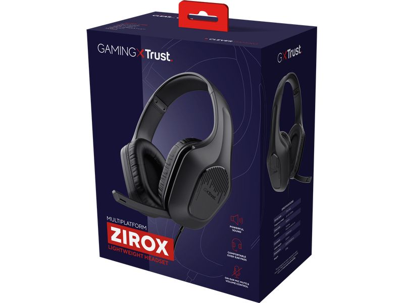 Trust GXT 415 Zirox Schwarz Federleichtes, ohrumschliessendes Gaming-Headset, hergestellt für PC, Laptop und Konsolen