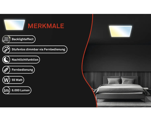 Dimbaar LED-paneel 55W 6000 lm 4000 K CCT verstelbaar wit 56x56 cm slank wit + achtergrondverlichtingseffect