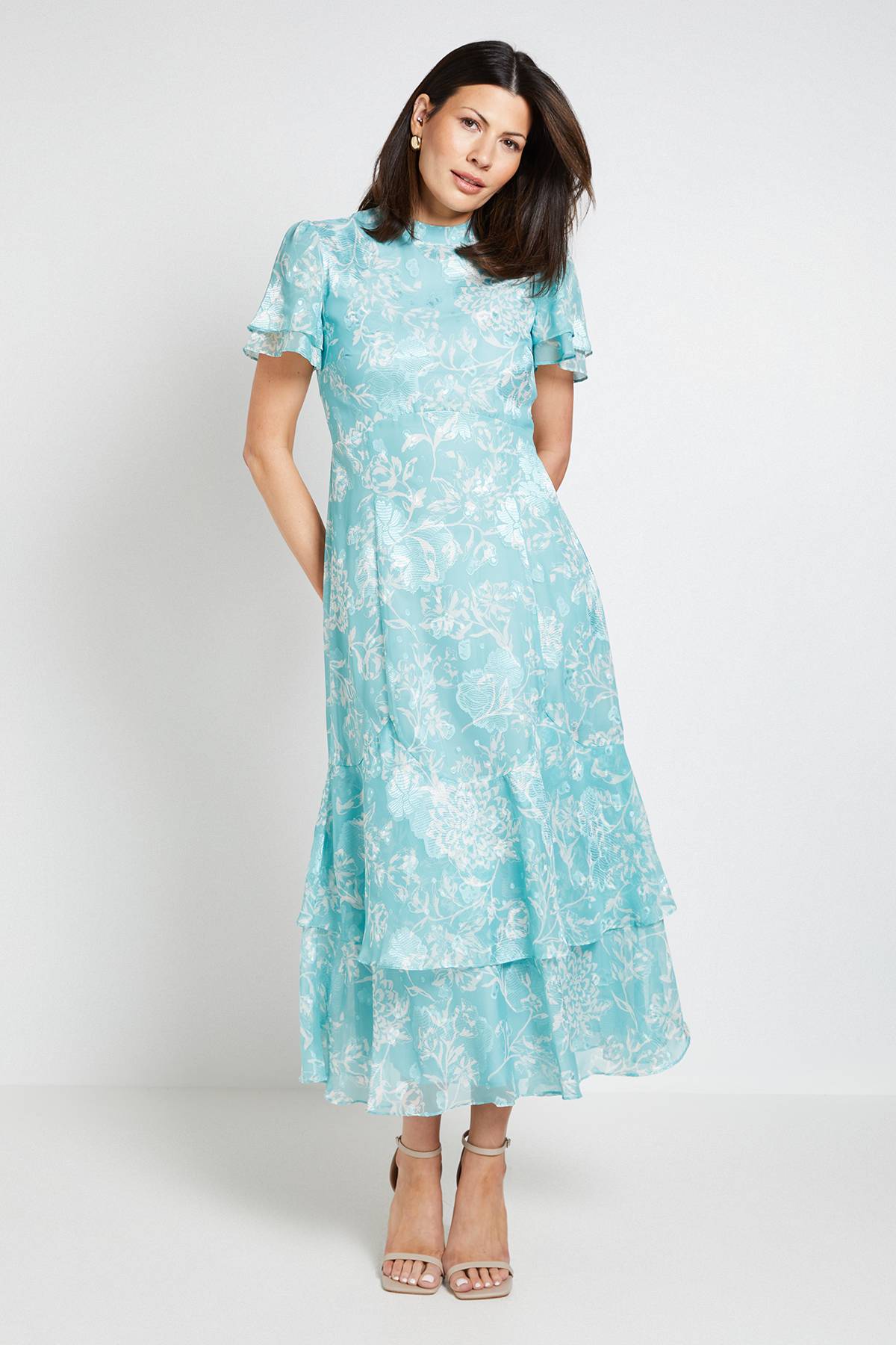 Wallis Robe Midi À Volants Avec Motif Floral Dévoré