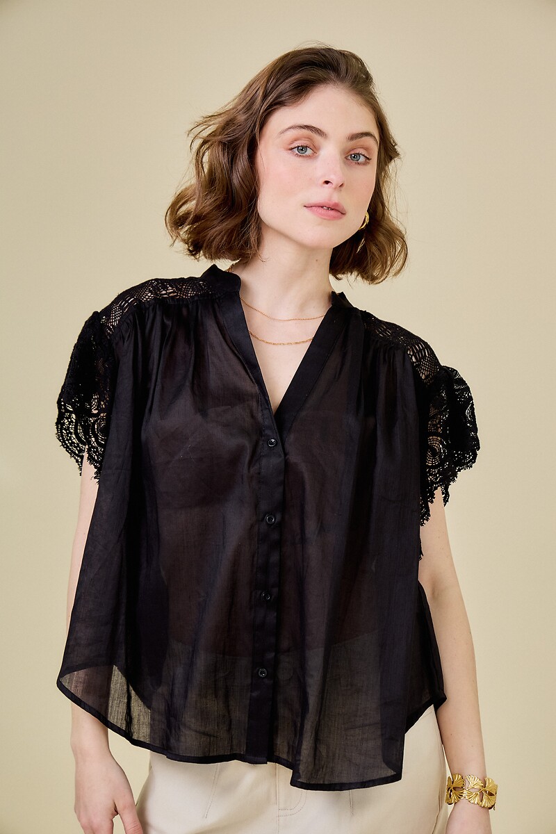 ATÉ BREVE<br>Blusa com renda e mangas curtas