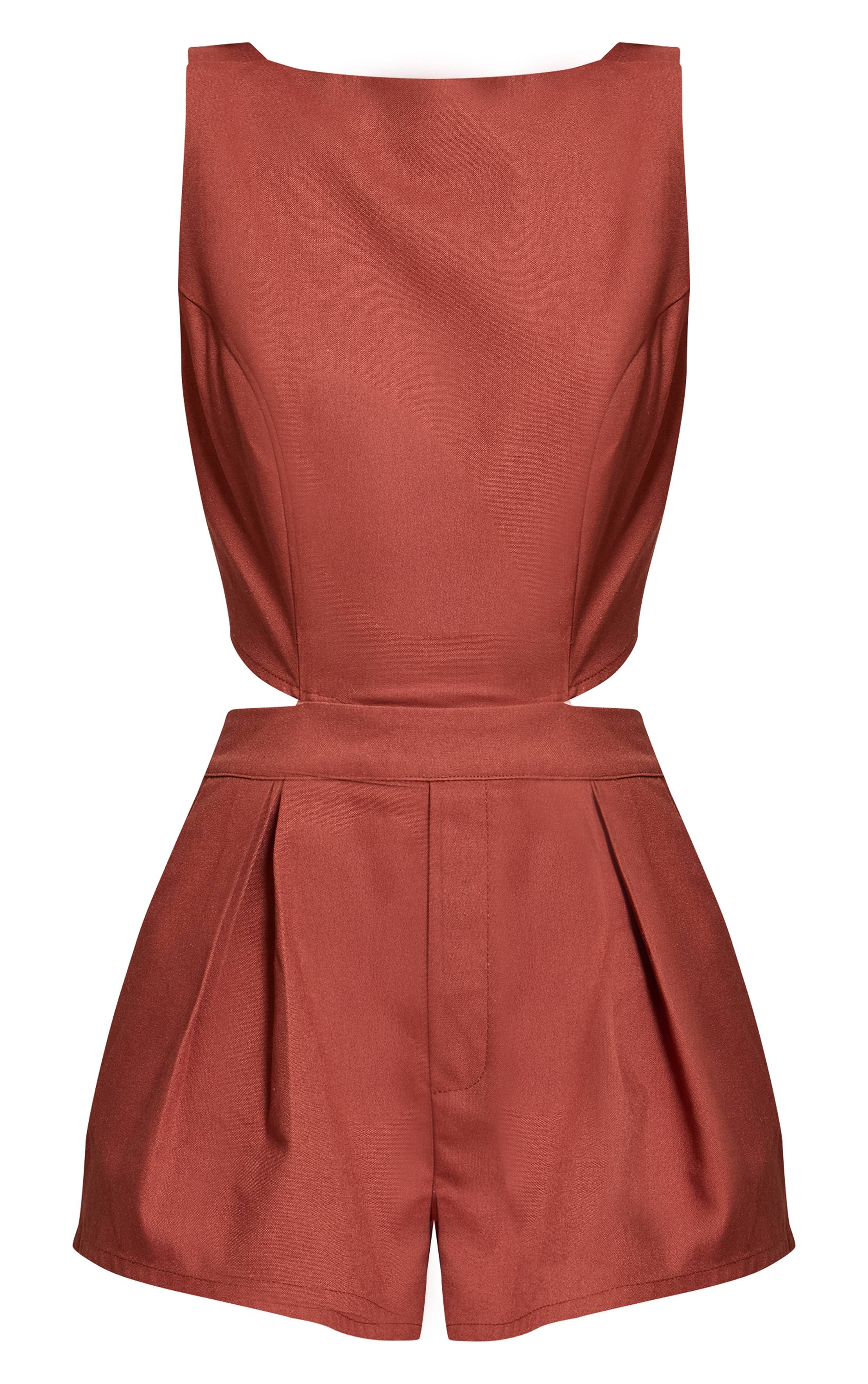 Orange Brûlé Combishort À Découpes