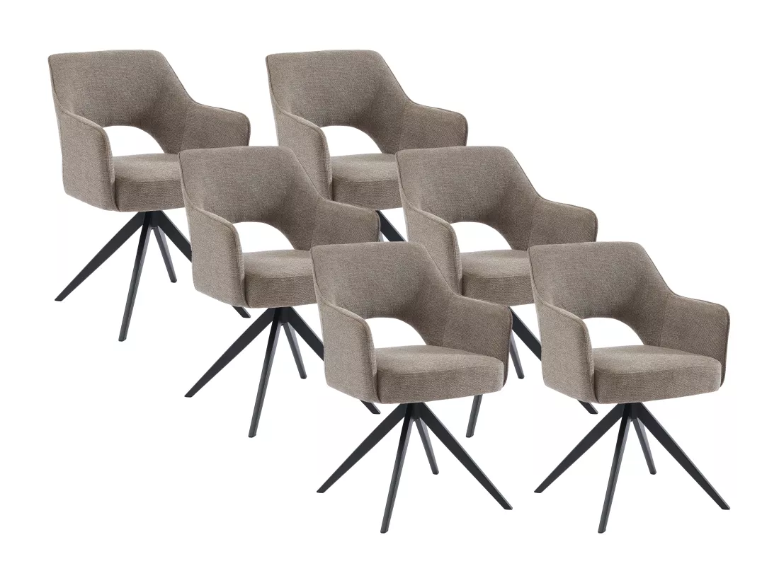 Lot de 6 chaises pivotantes avec accoudoirs en tissu et métal noir - Taupe - KONYA