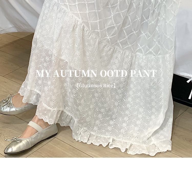 Tel tot 10 - Maxi A-lijn rok met elastische taille en geborduurde bloemenkant