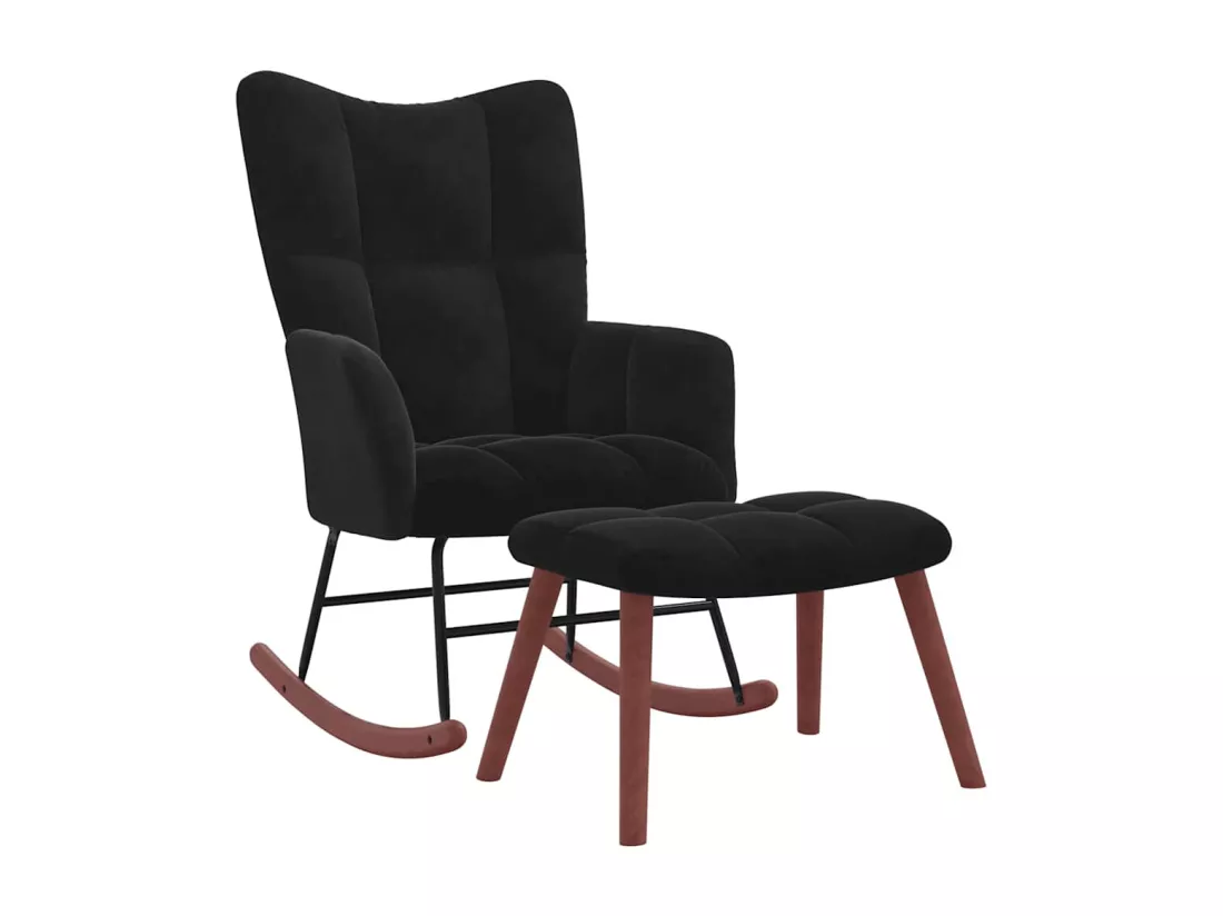 Chaise à bascule avec repose-pied Noir Velours