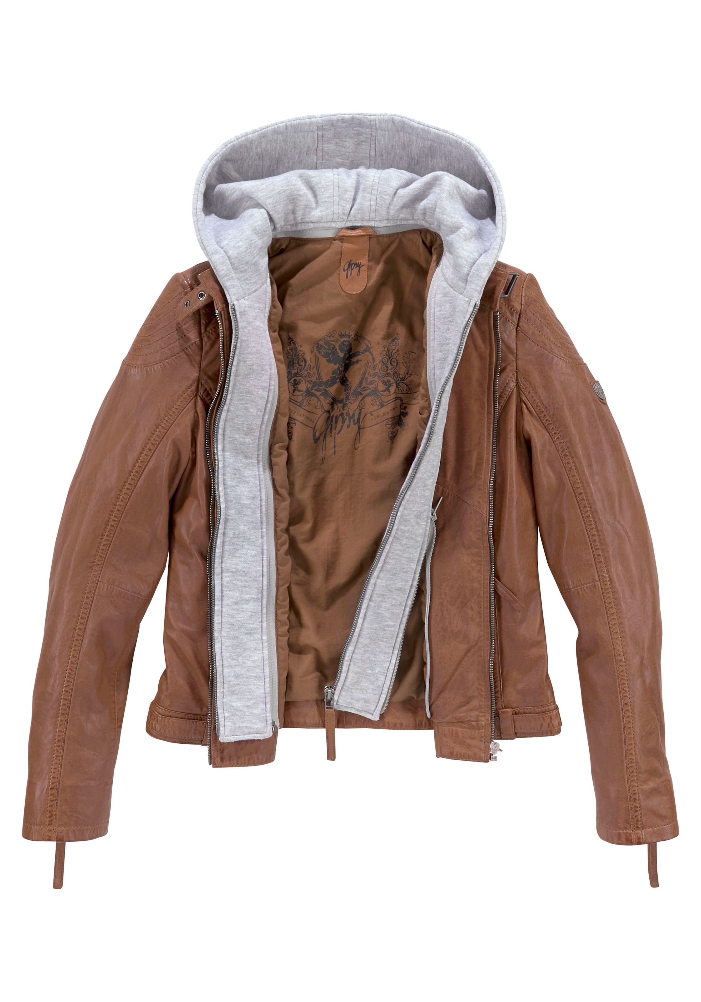 Mauritius Lederjacke »Junja« mit Kapuze mit abnehmbarem Kapuzen-Einsatz und aufwendigen Biker-Details