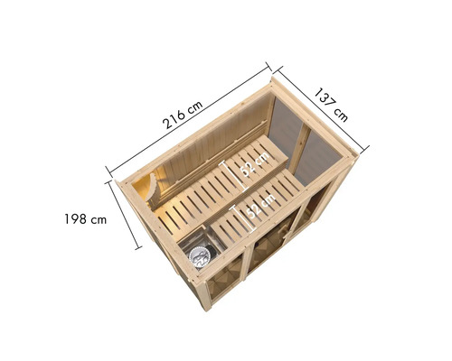 Elementsauna Karibu Iravos 3 zonder oven en gebronsde volledig glazen deur