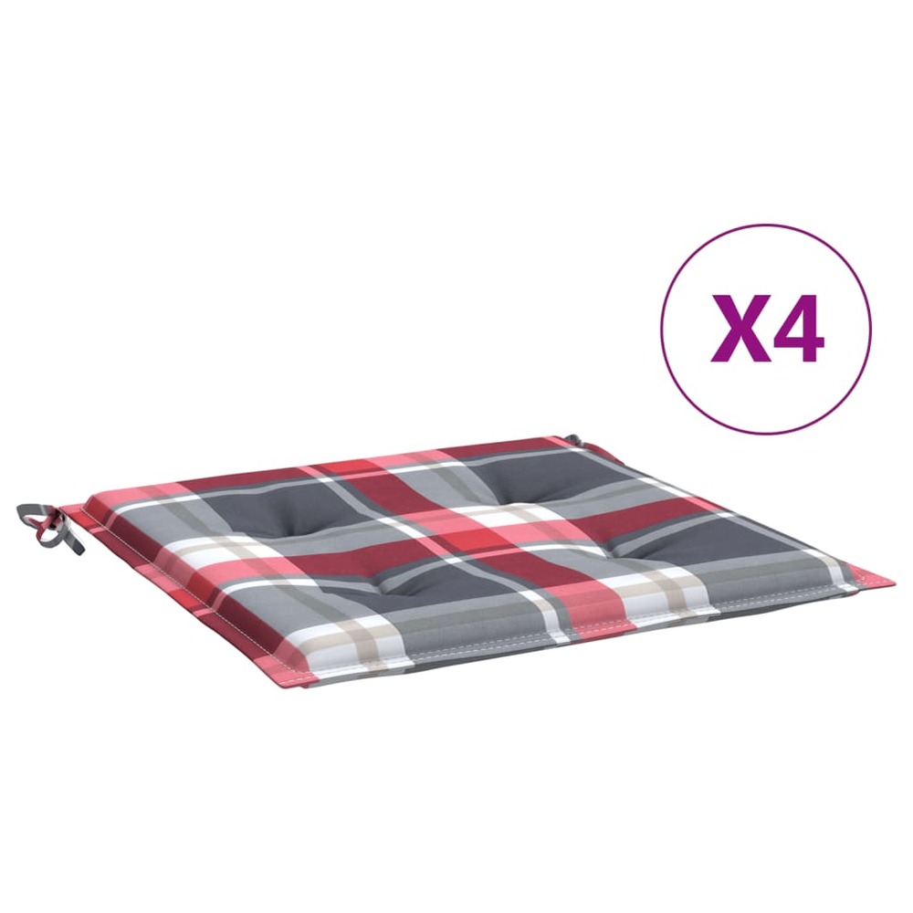 Coussins de chaise de jardin 4 pcs carreaux rouges 40x40x3 cm