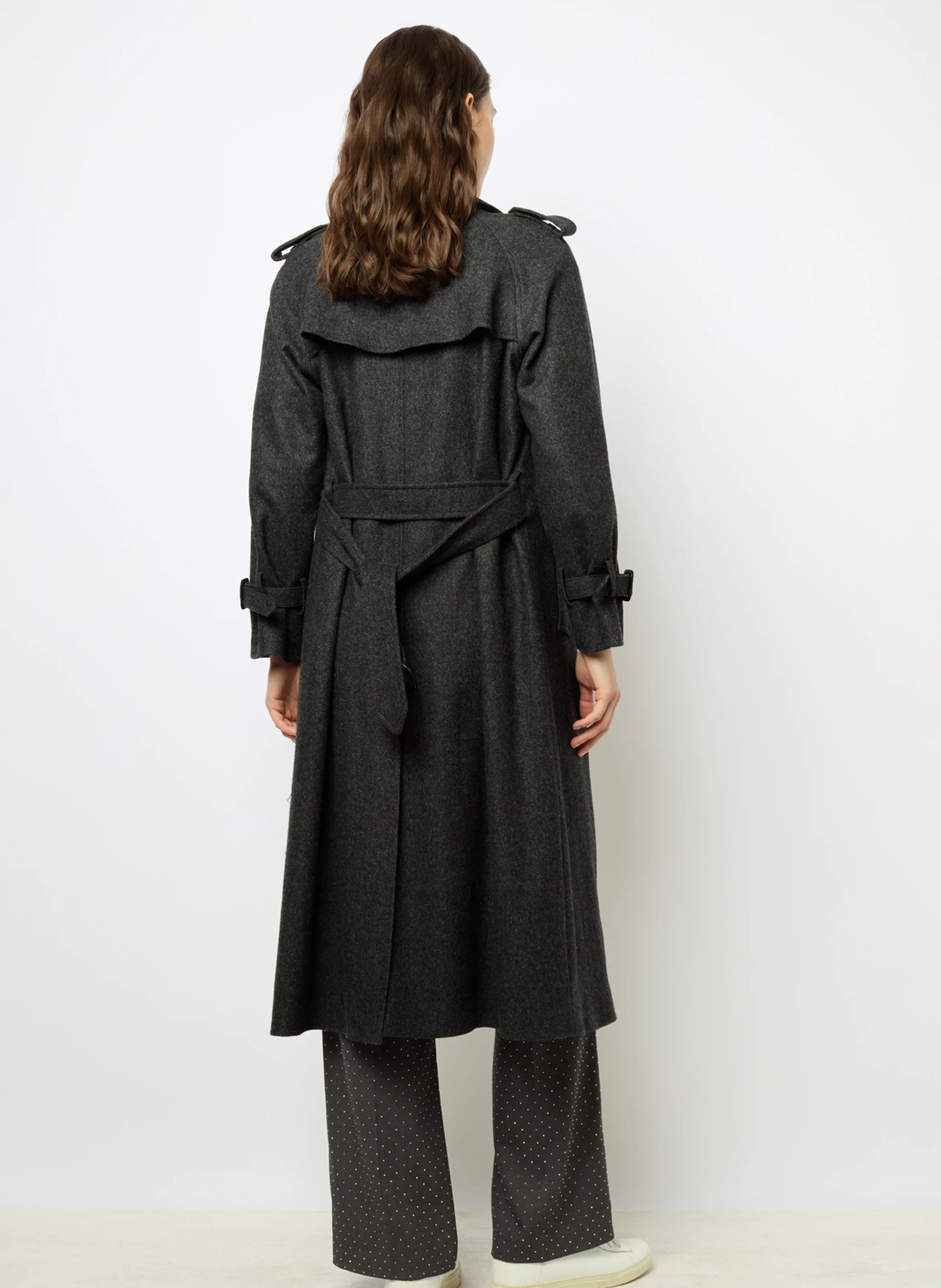 SERGE - Trench droit col tailleur en laine mélangée | Gris