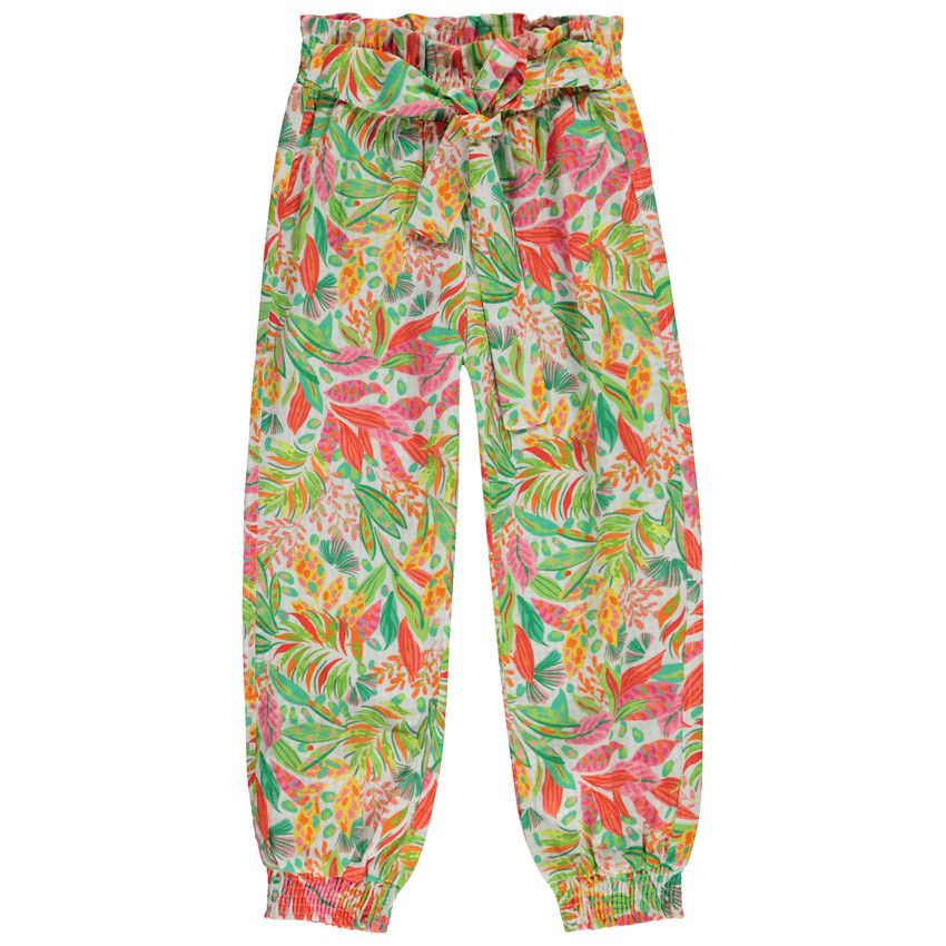 Pantalon fluide à nouer imprimé végétal pour fille - Blanc