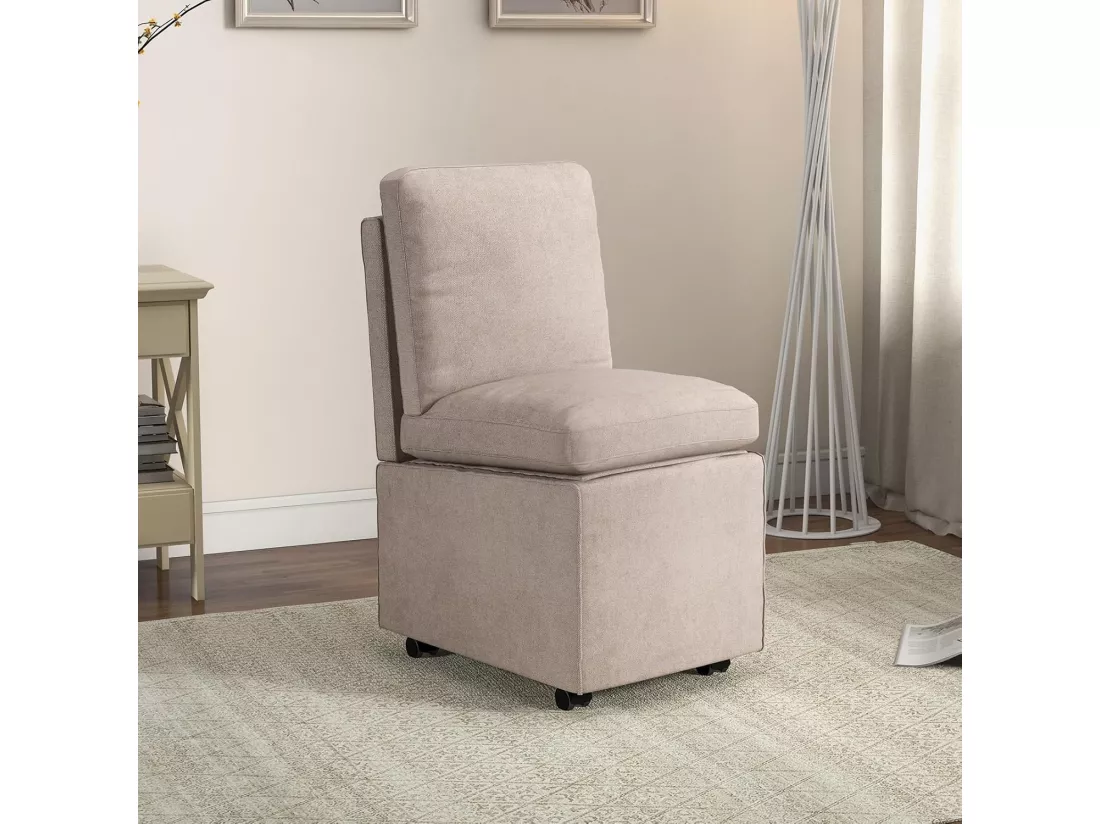 Fauteuil Salon Rembourrée avec Rangement et Roues, Chaise d'Appoint sans Accoudoirs en Tissu avec Coussins Amovibles, Ottoman de Rangement avec Dossier pour Salon, Chambre, Bureau (Style 1)