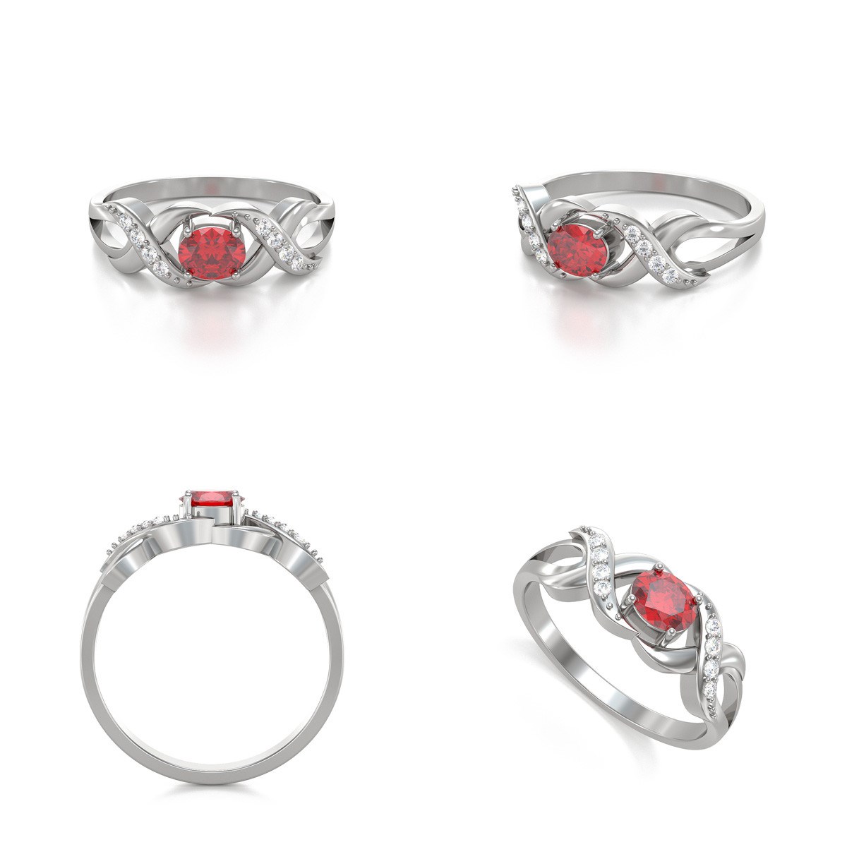 Bague ADEN Or 585 Blanc Rubis et diamants 2.684grs