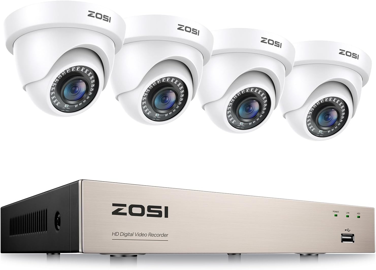 ZOSI 1080P Außen Überwachungskamera Set 8CH H.265+ 2MP DVR mit 4X 1080P Dome Kamera ohne Festplatte 24M IR Nachtsicht für Heimüberwachung