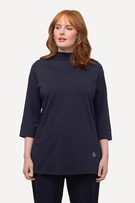 Shirt, A-Linie, Stehkragen, 3/4-Arm, Pima Cotton