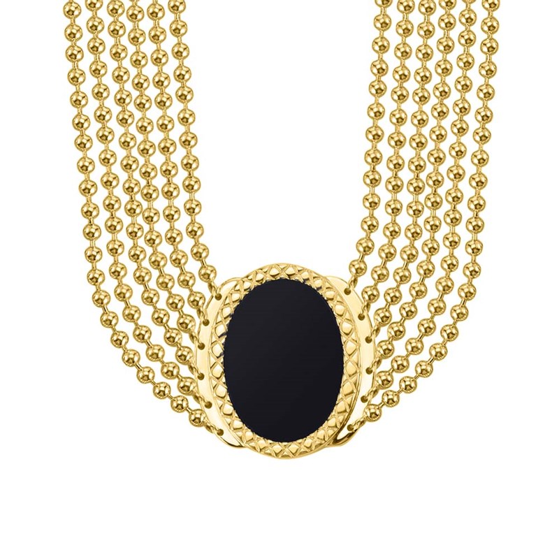 Collier Argent Jacky Chaine Boule Doré Pierre Onyx