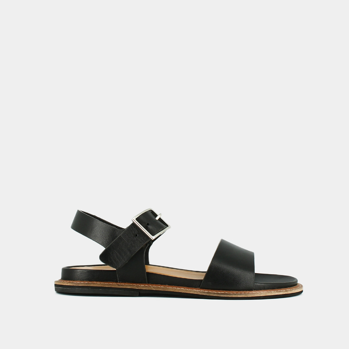 Sandales à brides et bouts ouverts  en cuir noir