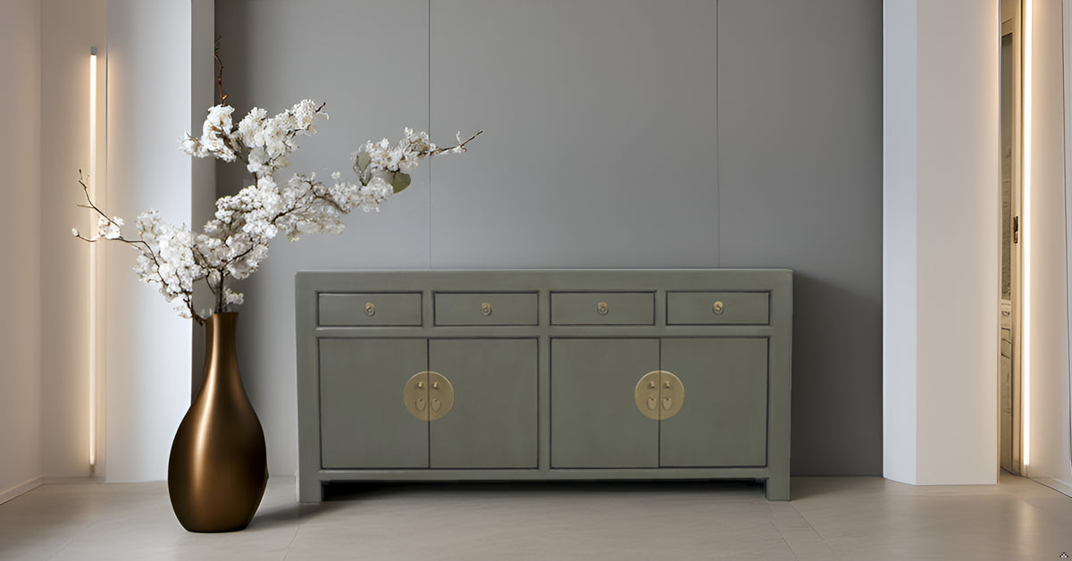 Fine Asianliving Chinees Dressoir Olijf Grijs