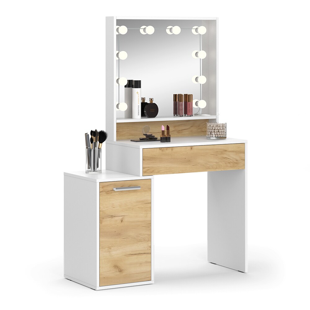 Vicco Schminktisch Altea 95 x 145 cm Weiß Eiche Frisiertisch Spiegel LED-Lampen