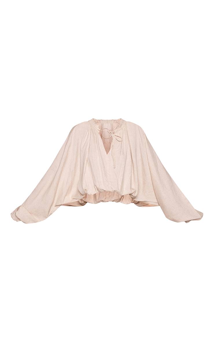 Beige Haut Coordonné Tall À Col Style Ballon En Lin