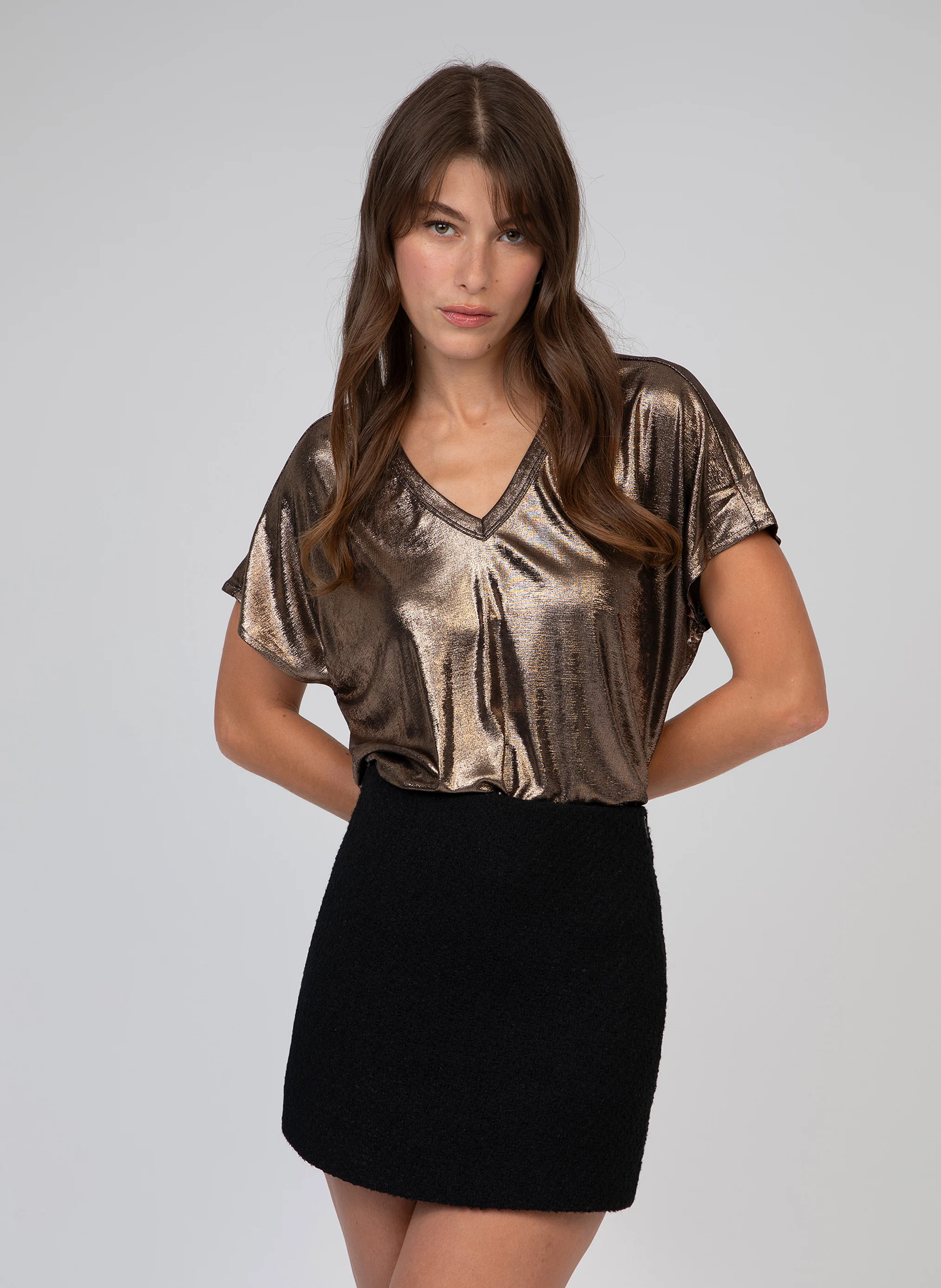 AGNEZ - Tee-shirt droit métallisé | Marron