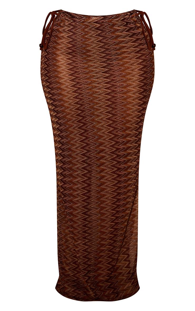 Marron Jupe Longue De Plage Jacquard Taille Basse