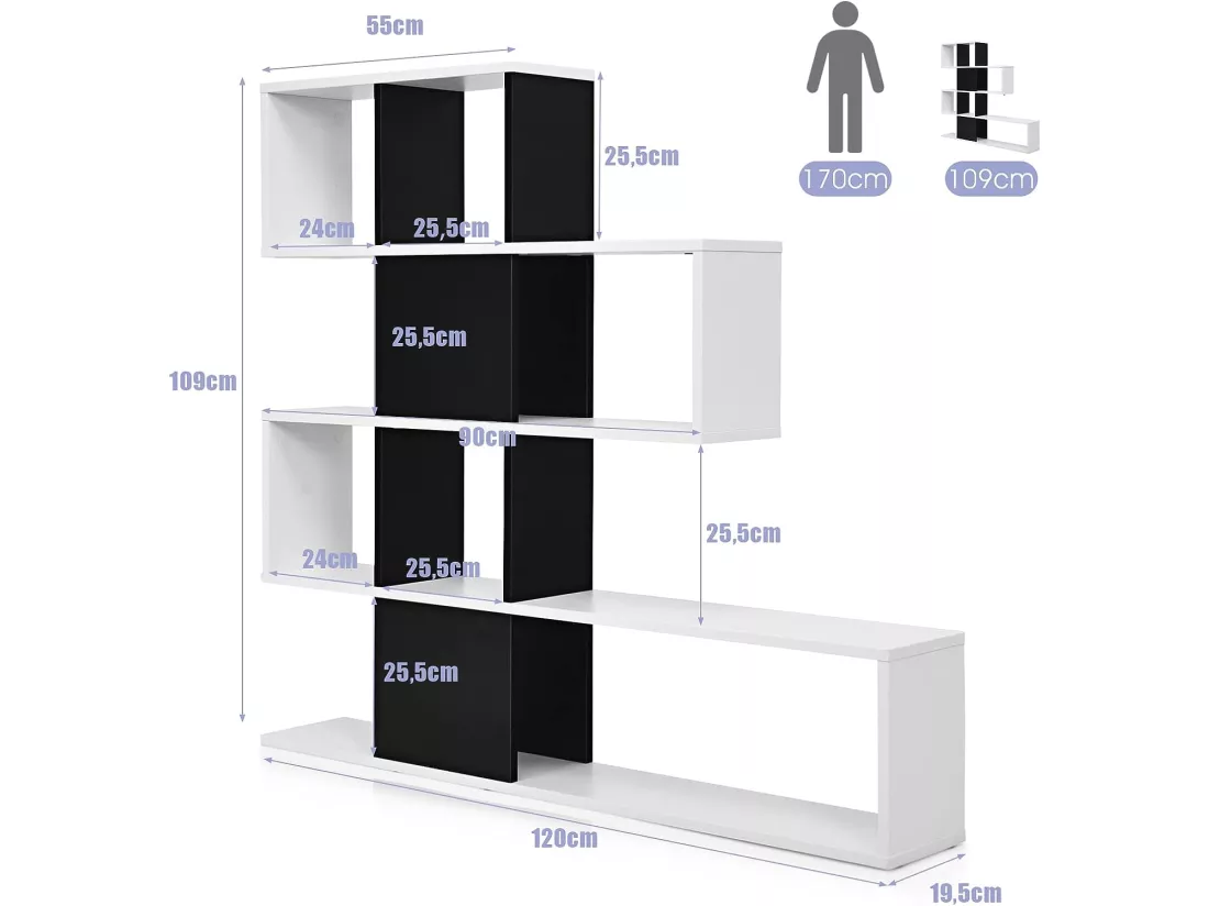 Bibliothèque à 5 niveaux 120x19,5x109 cm étagère de rangement avec dispositif anti