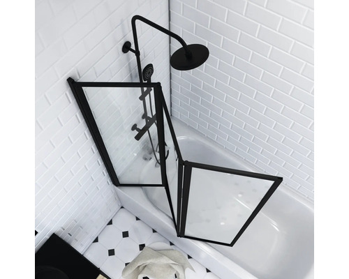 Badscherm 3-delig Aurlane Triple 125 x 143 cm helder glasprofiel kleur zwart FAC275