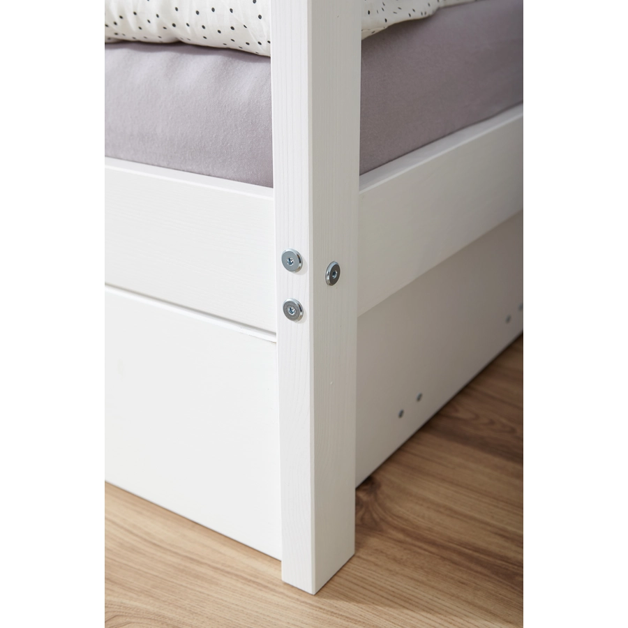 TICAA Kinderbett Hausbett Lina mit Schubkästen 90x200 cm Kiefer weiß weiß