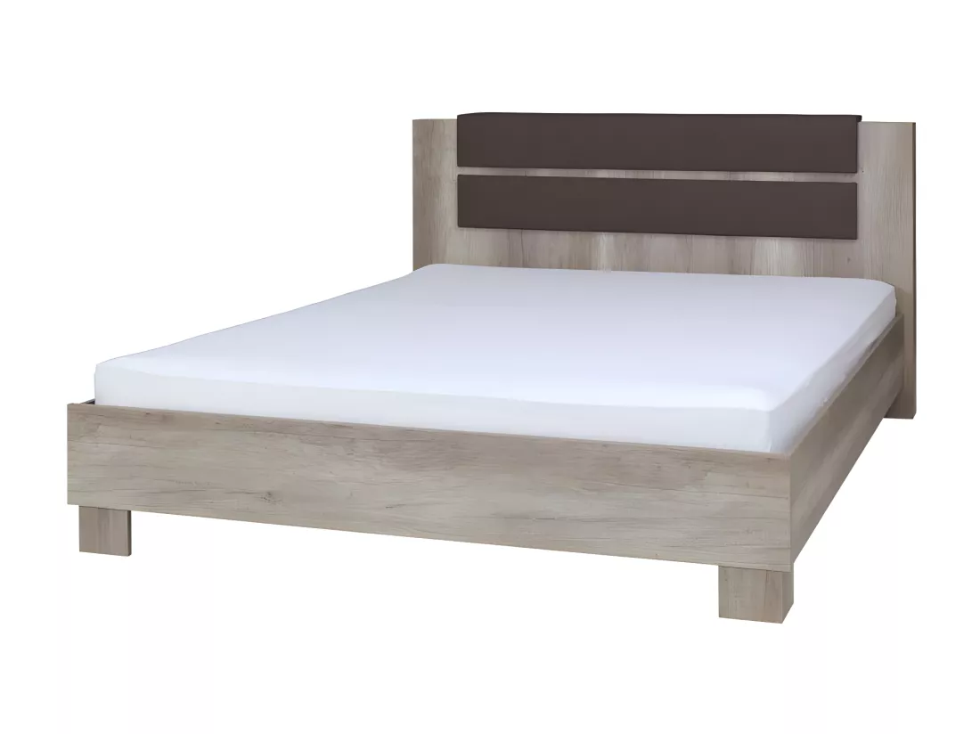 Ensemble Lit adulte 160 x200 avec deux chevets coloris chêne clair collection ROMI. Sommier inclus