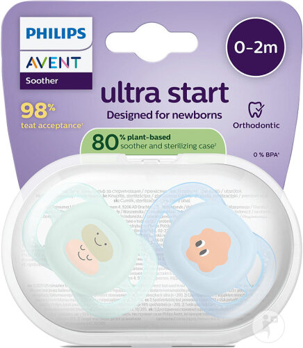 Philips Avent Sucette +0m Start Vert/Bleu Motif 2 Pièces