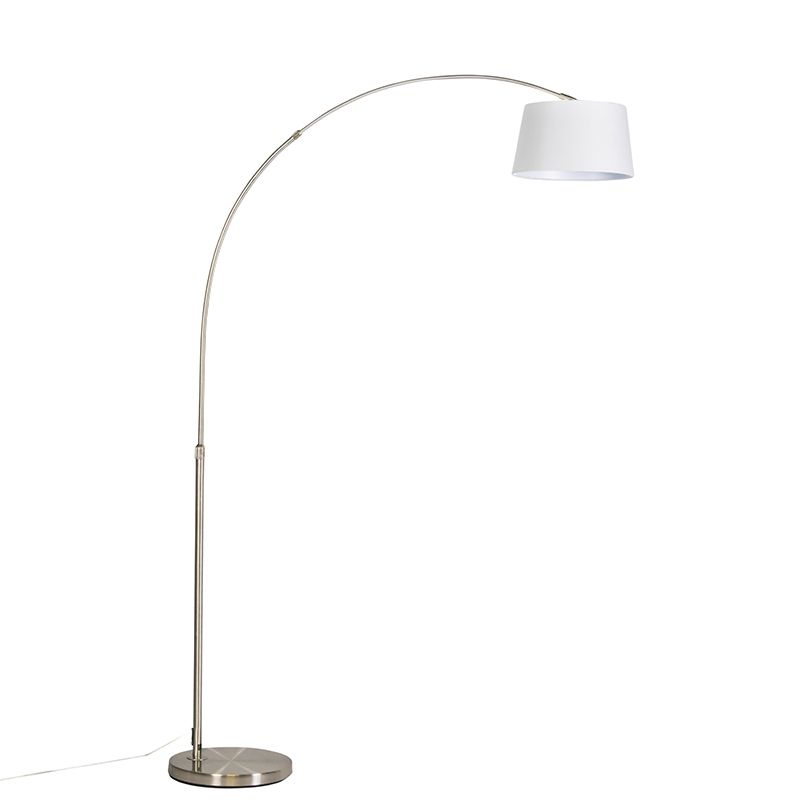 Moderne booglamp staal met witte stoffen kap - Arc Basic