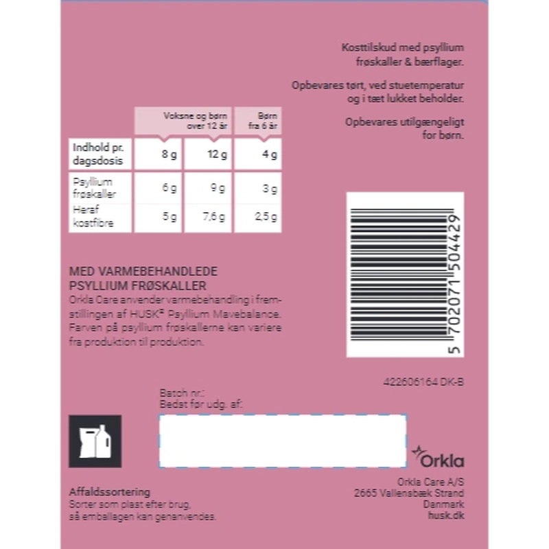 HUSK Psyllium Mavebalance Pulver Med Bær 150 gr.