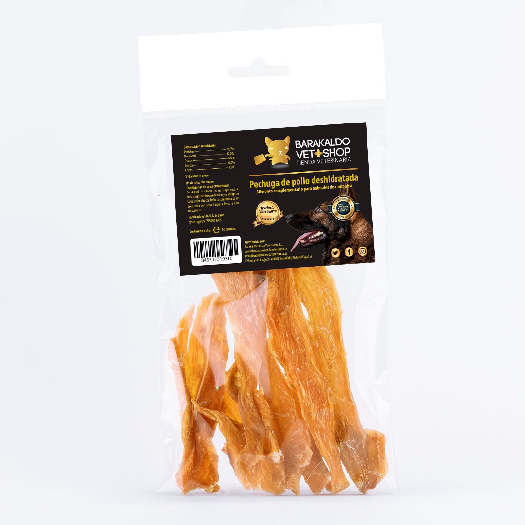 Tiras de peito de frango desidratadas | Tiras de peito de frango desidratadas para cães de todas as raças e tamanhos.