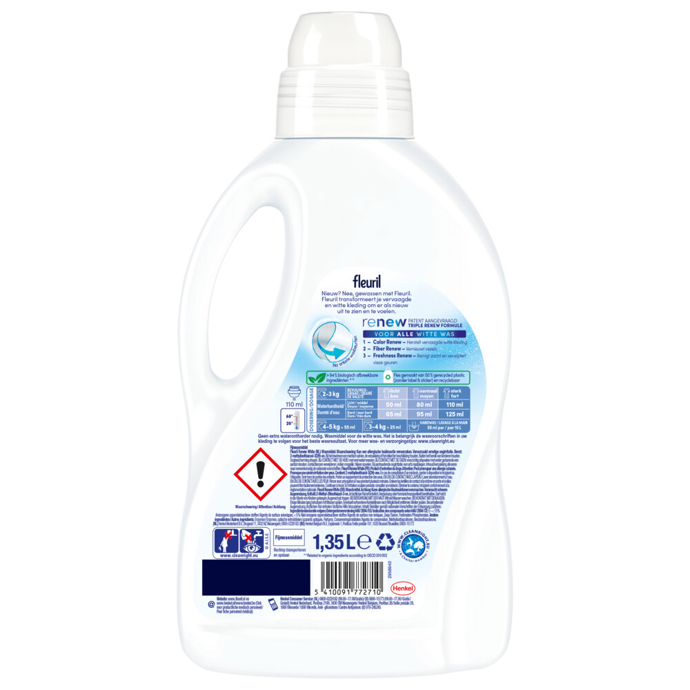 Fleuril Vloeibaar Wasmiddel Renew Witte Was 27 Wasbeurten1,35 liter