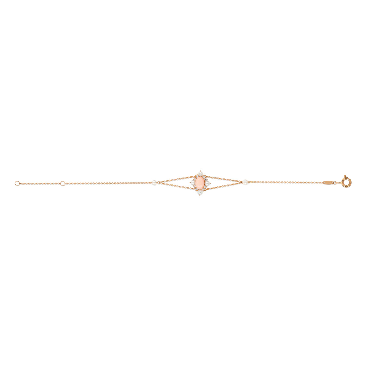Bracelet or 375 rose opale zirconia et perle