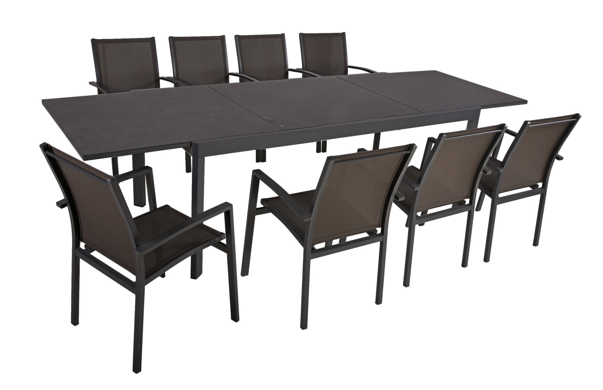 9tlg. Alu Tischgruppe NEREA Set Garten Sitzgruppe Outdoor Schwarz Metall Möbel