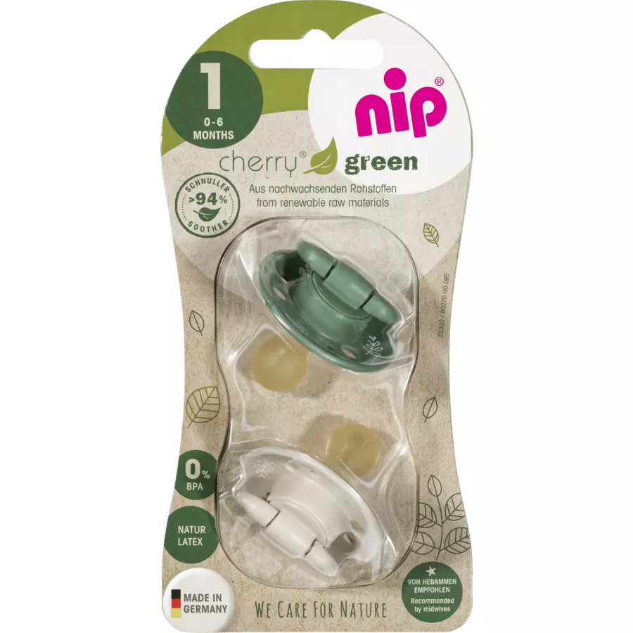 nip® Schnuller Cherry Green Boy, Größe 1 (0-6 Monate) Latex, Hellgrün  Grün  Grün  Beige