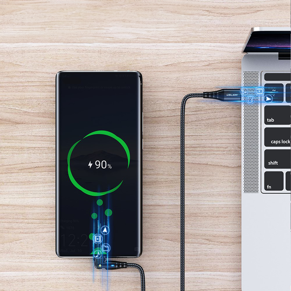 (2m) 60W USB C auf USB C 180 Grad Winkel Ladekabel Nylon Datenkabel mit LED - Violett