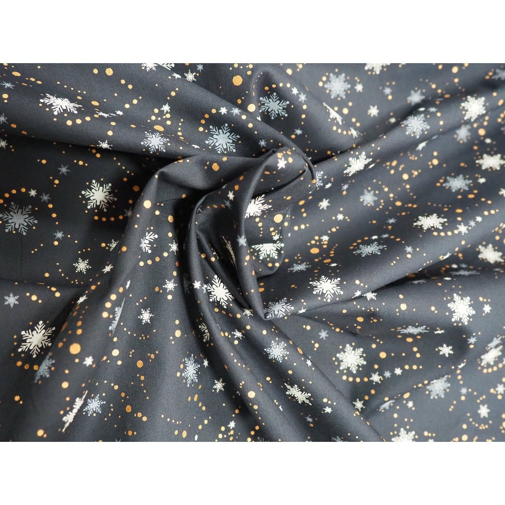 Coupon Tissu 1 M Flocons Marine Pois Cuivrés Ex1103