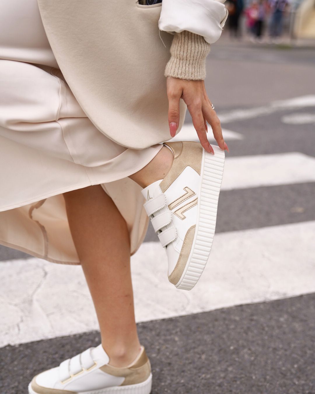 Basket femme blanche creepers à scratch - CL73 TAUPE