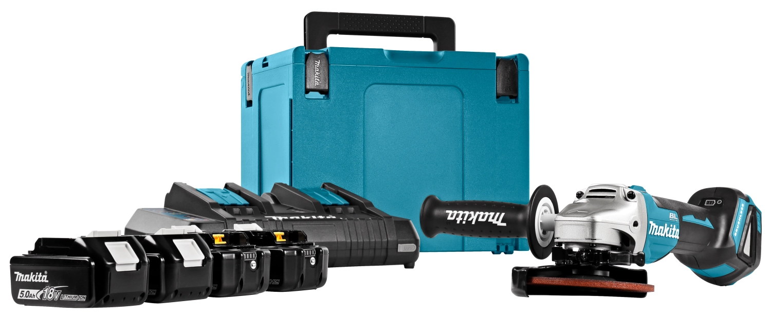 Makita DGA504RMJ 18V Li-Ion Accu haakse slijper set (2x 4.0Ah accu) in Mbox - 125mm - koolborstelloos
